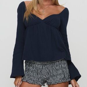 Princess Polly Navy Long Sleeve Flowy Blouse